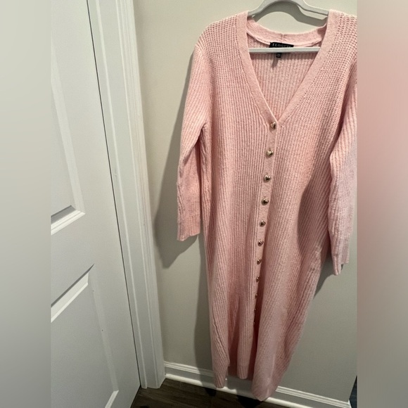 Eloquii Heart Shaped Button Pink VNeck Sweater Dress - Picture 3 of 10